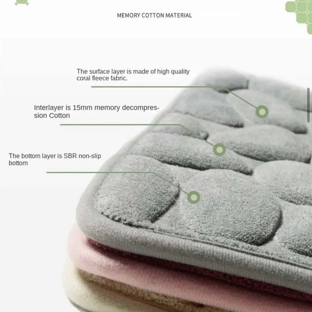 Oasis Spaces High Absorption Cobblestone Memory Foam Bathroom Mat BROWN NEW